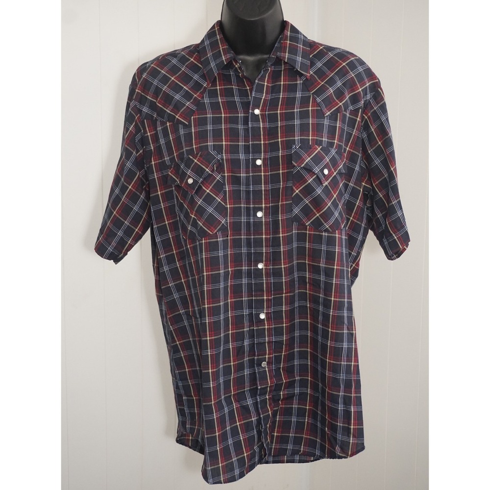 Plains Medium Short Sleeve Plaid Western Pearl Snap Shirt